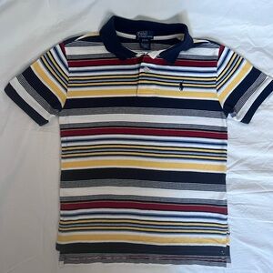 Striped Ralph Lauren Polo Golf Shirt with Multicolor Stripes. Boys Small (8/10)